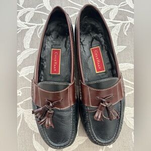 Cole Haan Black and Brown Leather Tassel Loafers